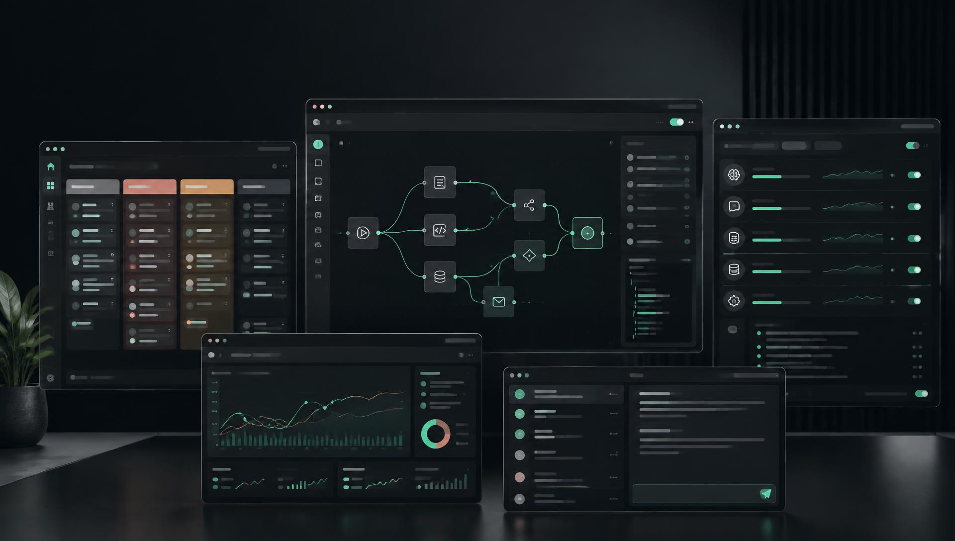 Dashboard concept showing an incoming task routed through an AI agent command center, with a human approval step before the outcome is recorded.